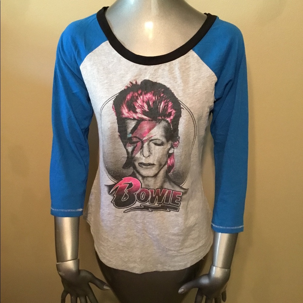 Bowie David Bowie gray/blue graphic shirt top